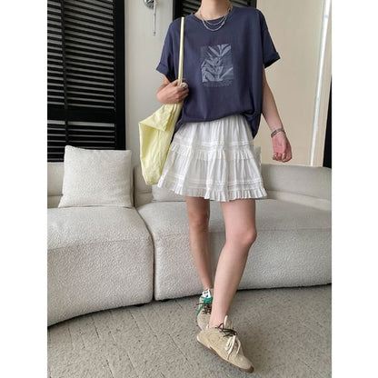 Elastic Waist Plain Ruffle Mini A-Line Skirt