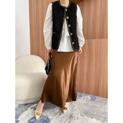 Mid Rise Plain Maxi A-Line Skirt