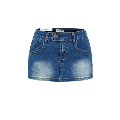 Mid Rise Washed Mini Denim Pencil Skirt