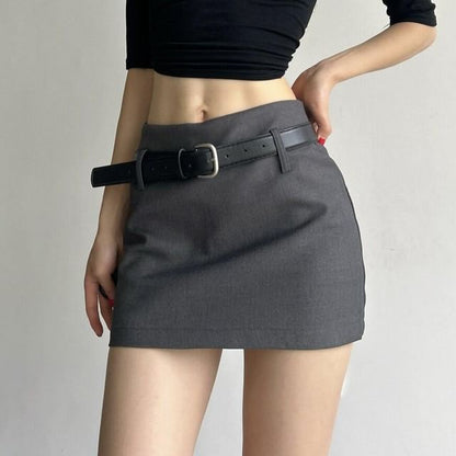 Set: Mid Rise Plain Mini Pencil Skirt + Belt