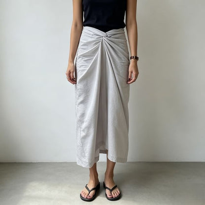 High Waist Plain Slit Midi Straight Skirt