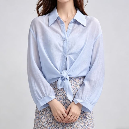 Long Sleeve Back Slit Plain Shirt