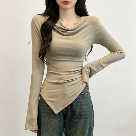 Flared Sleeve Asymmetrical Off Shoulder Top