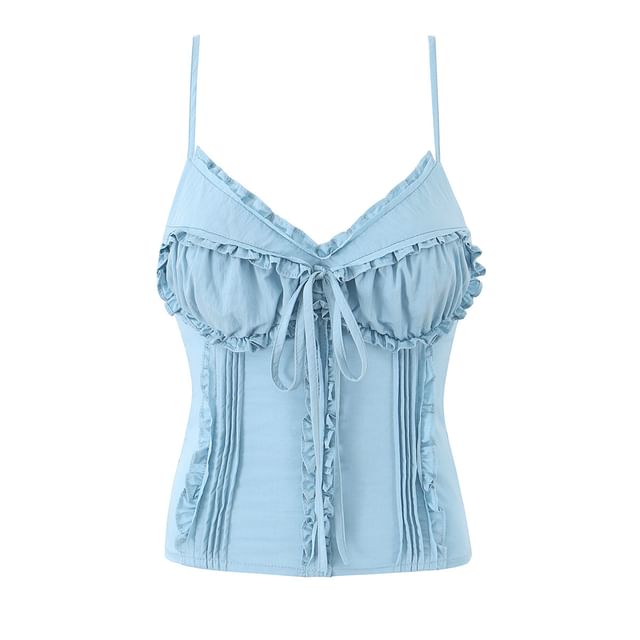 V-Neck Ruffled Tie Front Slim Fit Camisole Top
