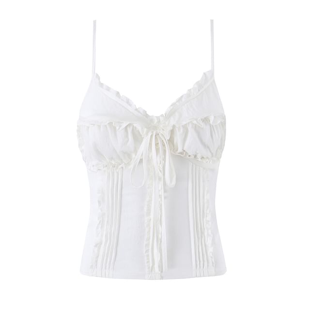 V-Neck Ruffled Tie Front Slim Fit Camisole Top