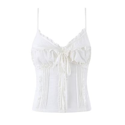 V-Neck Ruffled Tie Front Slim Fit Camisole Top