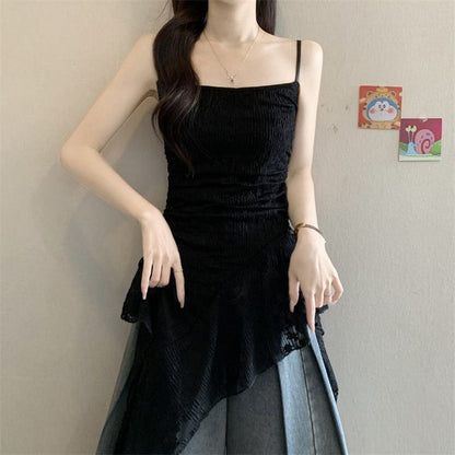 Floral Side Slit Lace Camisole Top