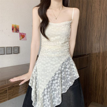 Floral Side Slit Lace Camisole Top