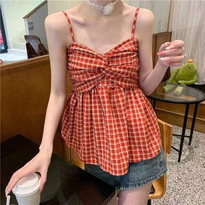 Plaid Knot Camisole Top