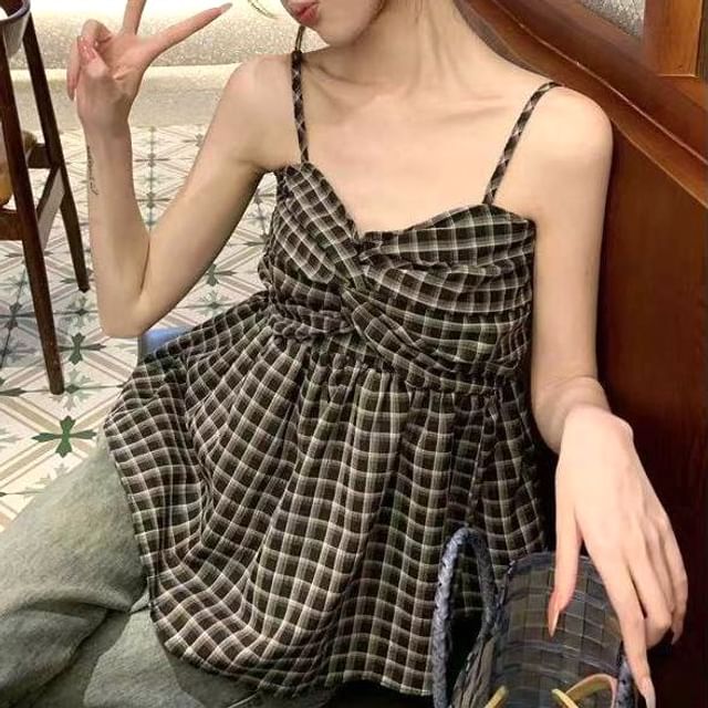 Plaid Knot Camisole Top