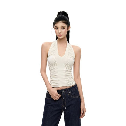 Halter Plain Ruched Top