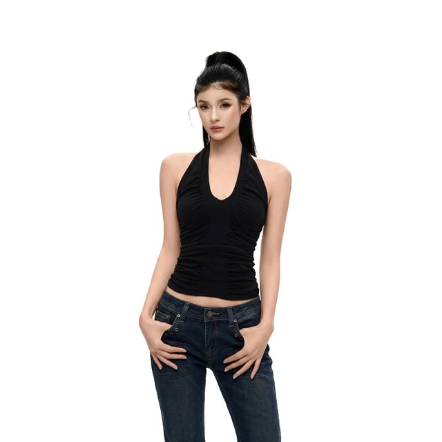 Halter Plain Ruched Top
