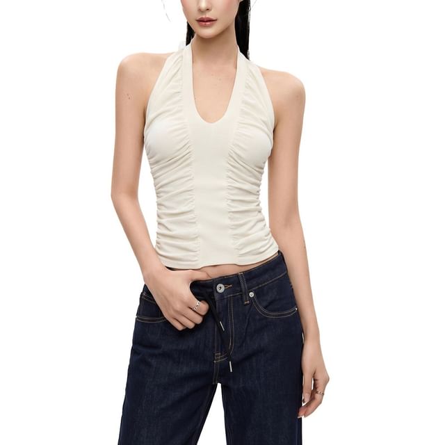 Halter Plain Ruched Top