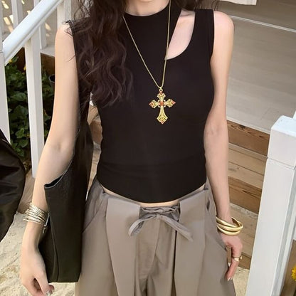 Sleeveless Mock Two Piece Solid Tank Top
