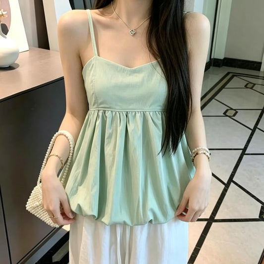 V-Neck Bubble Camisole with Spaghetti Straps