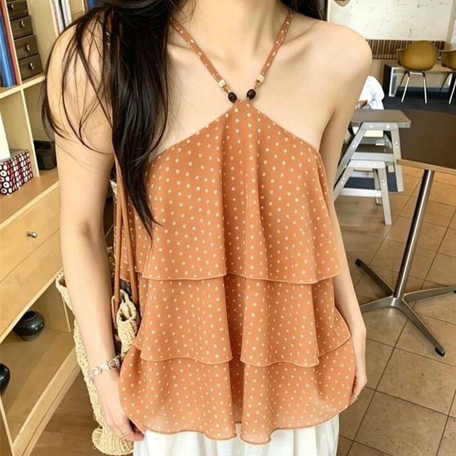 Dotted Tiered Camisole with Halter Neckline