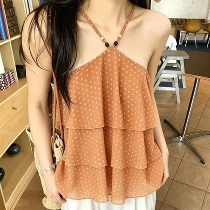 Dotted Tiered Camisole with Halter Neckline