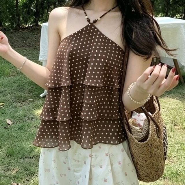 Dotted Tiered Camisole with Halter Neckline