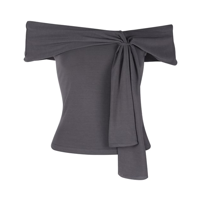 Off Shoulder Tie Front Short Sleeve Tee