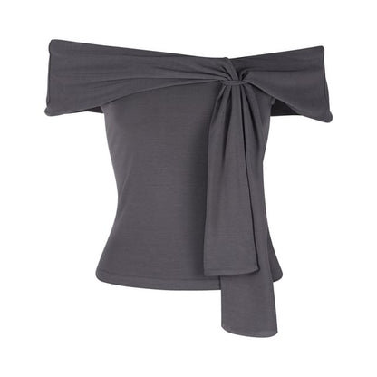 Off Shoulder Tie Front Short Sleeve Tee