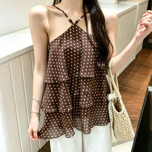 Dotted Tiered Camisole with Halter Neckline