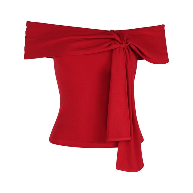 Off Shoulder Tie Front Short Sleeve Tee