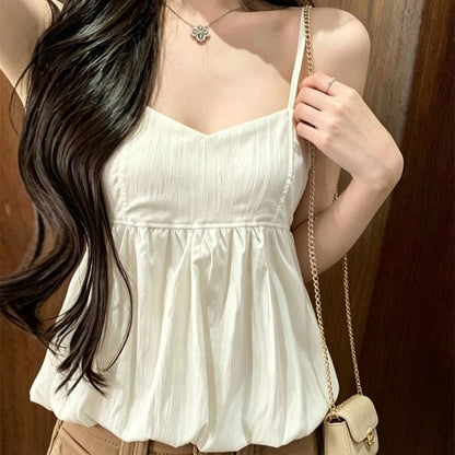 V-Neck Bubble Camisole with Spaghetti Straps