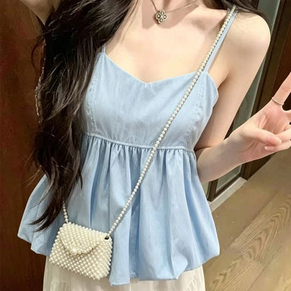 V-Neck Bubble Camisole with Spaghetti Straps