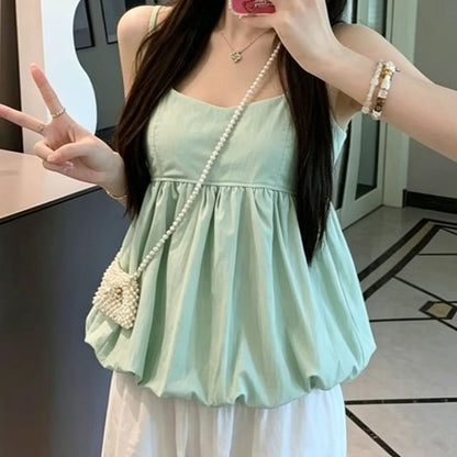 V-Neck Bubble Camisole with Spaghetti Straps
