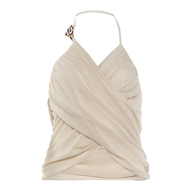 Ruched Wrap Halter Top in Solid Color