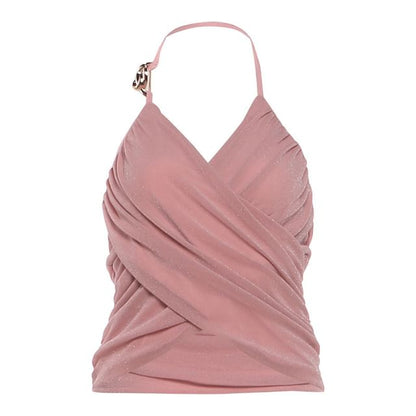 Ruched Wrap Halter Top in Solid Color