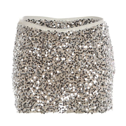 Plain Fringe Crop Halter Top & Sequin Mesh Mini Pencil Skirt