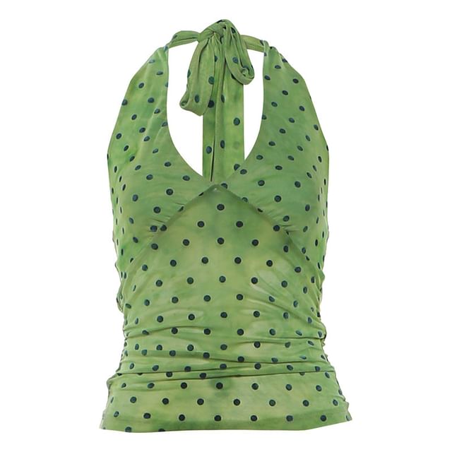 Halter V-Neck Dotted Top