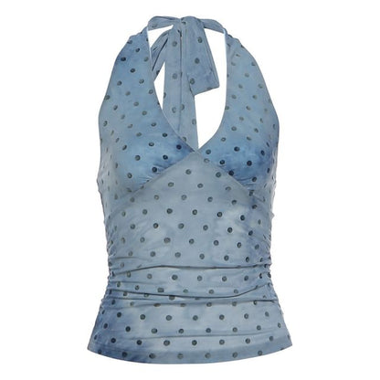 Halter V-Neck Dotted Top
