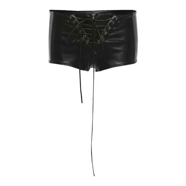 Lace Up Faux Leather Halter Top & Low Rise Shorts
