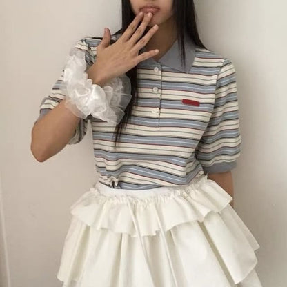 Short-Sleeve Striped Contrast Trim Polo Shirt
