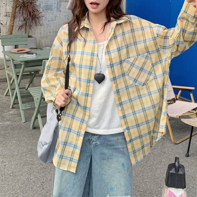 Long-Sleeve Plaid Button-Up Shirt