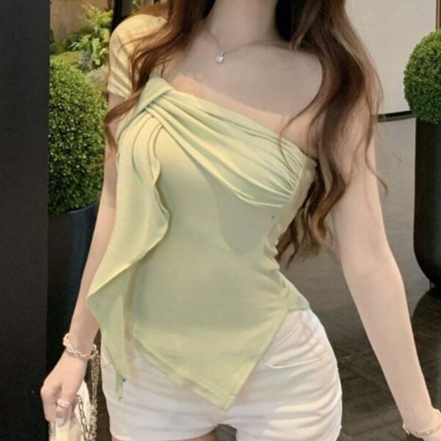 One Shoulder Asymmetrical Ruched Sleeveless Top