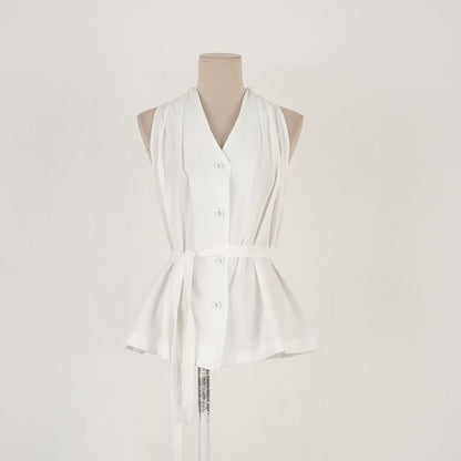 Halter-Neck Plain Button-Up Top