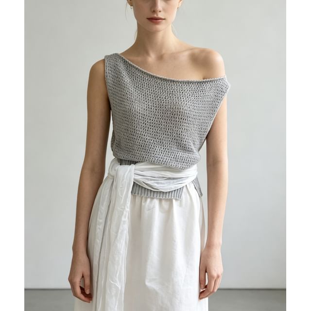 Boat Neck Plain Crochet Knit Tank Top