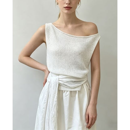 Boat Neck Plain Crochet Knit Tank Top