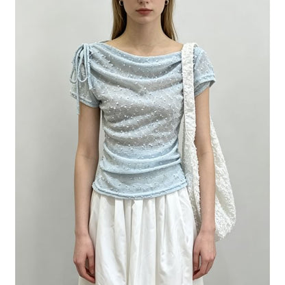 Short Sleeve Cowl Neck Drawstring Lace Slim-Fit Top
