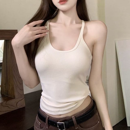 Scoop Neck Plain Crop Camisole Top