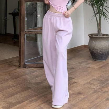 Cap-Sleeve Scoop Neck Lace Crop Top / Elastic Waist Plain Sweatpants