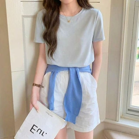 Short-Sleeve Crew Neck Plain T-Shirt