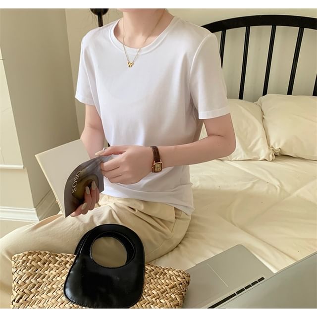 Short-Sleeve Crew Neck Plain T-Shirt