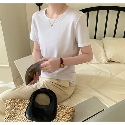 Short-Sleeve Crew Neck Plain T-Shirt