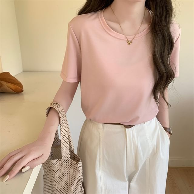Short-Sleeve Crew Neck Plain T-Shirt