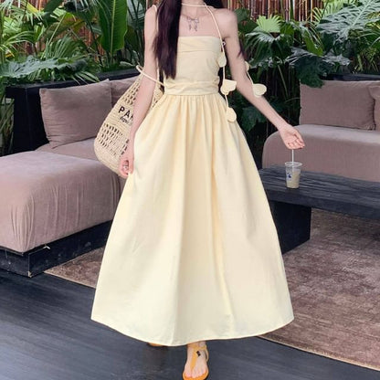 Strapless Plain Bubble Top / Strapless Plain Maxi A-Line Dress / Sash / Set