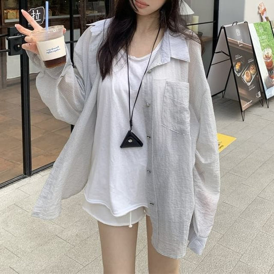Long-Sleeve Button-Up Sheer Shirt